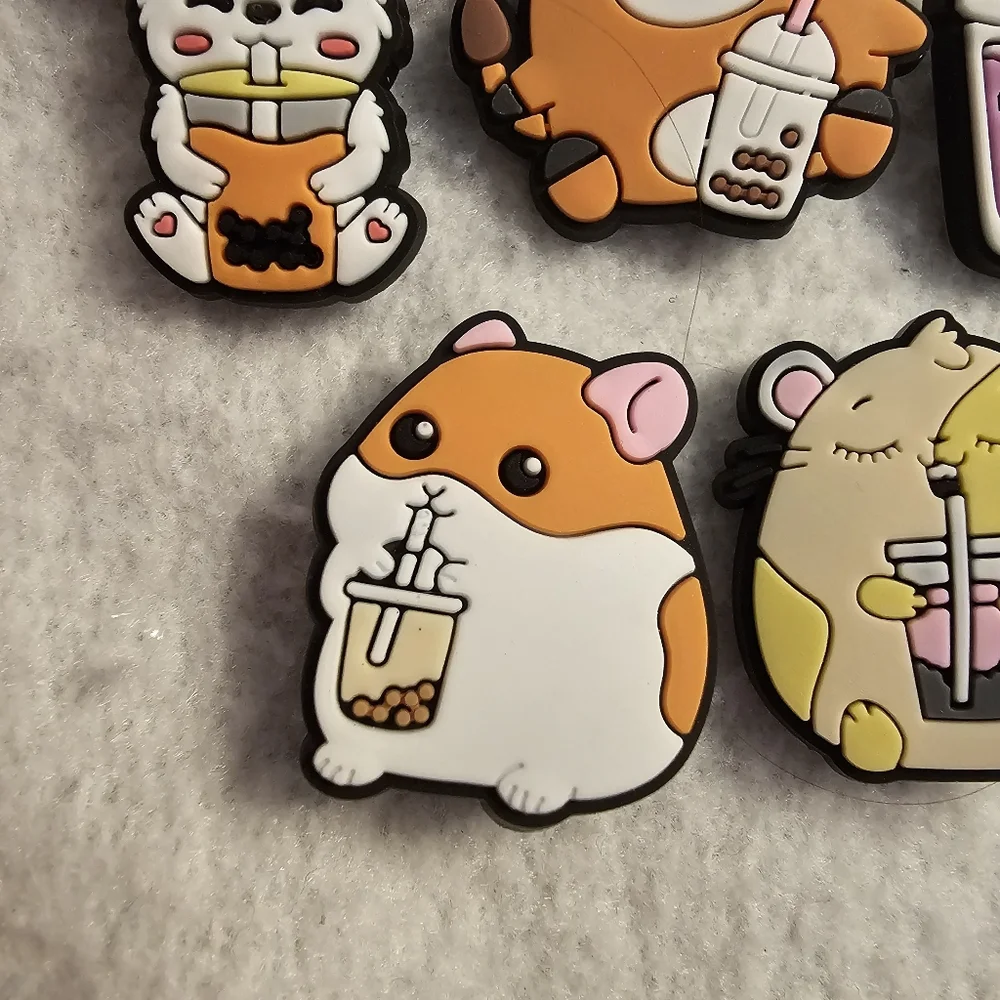 Jibbitz With Hamster Sloth and Boba Tea Theme Croc Shoe Charms Bundle Of 5